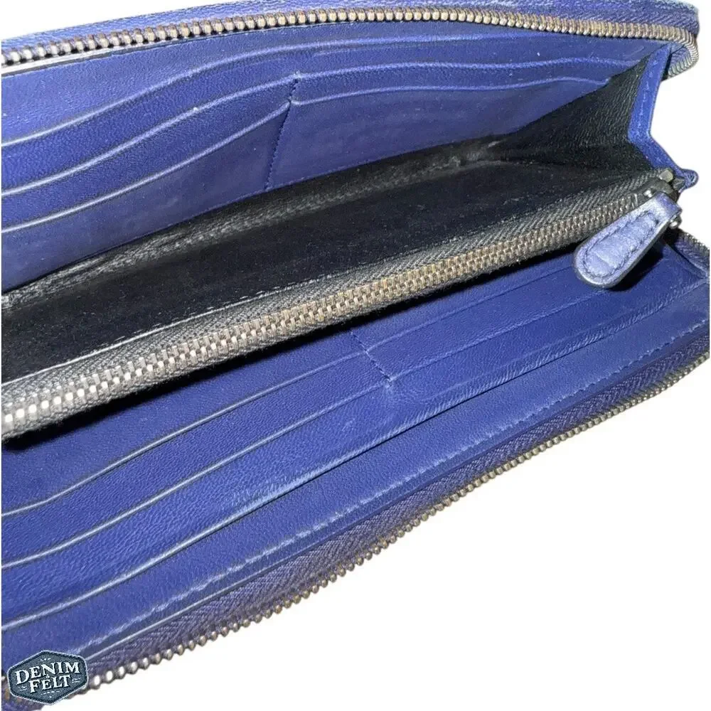 Bottega Veneta Turquoise/Navy Long Zip-Around‎ Leather Continental Wallet 💙RARE